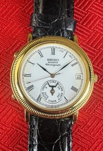 NOS Seiko Quartz Chronograph 6M25-8029 Roman Dial No Movmt Gold Parts Only Watch - Bild 1 von 9