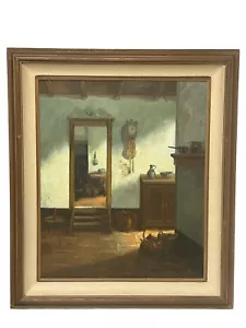 LEO DE WINTER (DUTCH,1917-1983) FARMHOUSE INTERIOR SCENE OPEN DOOR OIL ON CANVAS - Picture 1 of 23