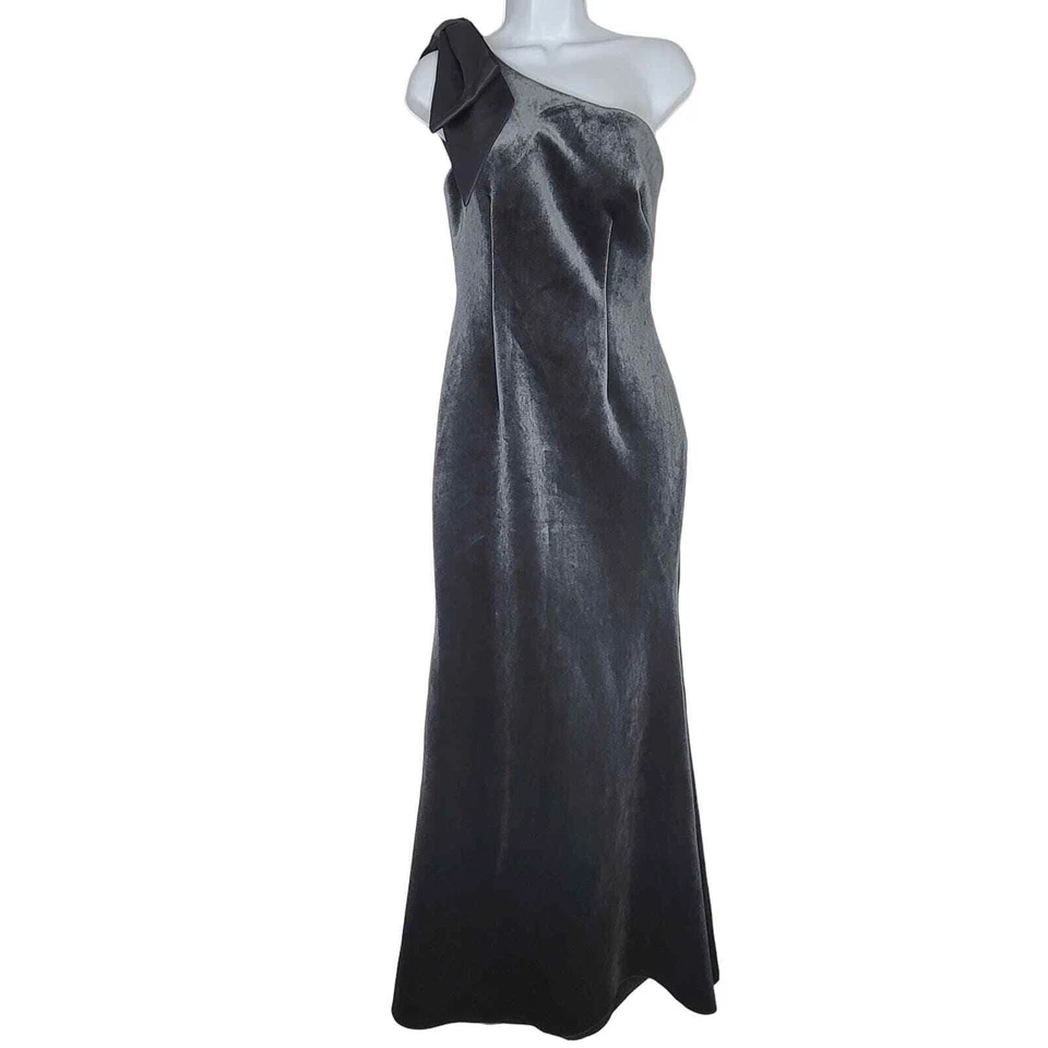 Eliza J Dress Gown 4 Gray Velvet Long One Shoulder Formal Party Wedding Evening - Image 1 of 4