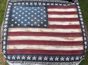American Flag Tapestry Throw Blanket Made in the USA 50" x 65" - Picture 1 of 3