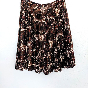Alfani Womens Batik Brown & Beige Dress Skirt  Silk & Cotton Lined Size 10P