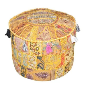 Bohemian Patchwork Pouf Cover Ottoman Ethnic Decor Indian Pouffe Foot Stool 18" - Picture 1 of 3
