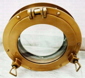 Antique Brass 12" Window Porthole Canal Boat Ship Window Porthole Home Décor New - Picture 1 of 9