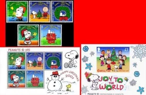 👉 GIBRALTAR 2001/03 CHRISTMAS / PEANUTS +2 S/S MNH ** - Picture 1 of 1