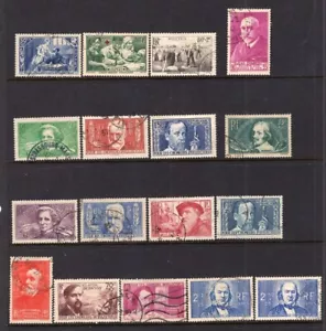 France 1935-40 Intellectuals(+ Few Others) Charity 17 Stamps FVF Used CV$105 - Picture 1 of 1