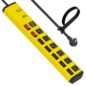 6 Outlet Heavy Duty Power Strip Surge Protector with Individual Switch+2USB port - Picture 1 of 6