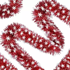 32.8Ft Christmas Snowflake Tinsel Garland Xmas Tree Decorations Red Christmas Me - Picture 1 of 7