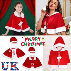 Santa Claus Shawl Adult Kids Ladies Christmas Fancy Dress Outfit Cloak Cape UK - Picture 1 of 16