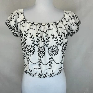 American Eagle Crop Top Gr. S bestickt Cut Outs weiß schulterfrei - Bild 1 von 9
