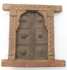 Antique Window Shutter Window Shape Rustic Carved Wood - Picture 1 of 6