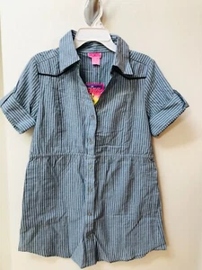 She's Cool Blue Striped Shirt Dress size Small Short Sleeve - Picture 1 of 7