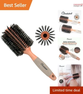 Escova de cabelo redonda cerdas de javali cabo de madeira natural desembaraça sem esforço - Imagem 1 de 4