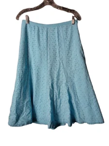 JM Collection Aline Eyelet Skirt Womens Size 8Petite Baby Blue Lace Trim - Picture 1 of 7