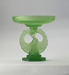 Art Deco Green Glass Look Girl with Flowing Skirt. Fancy Fruit Bowl 1:12 or 1:24