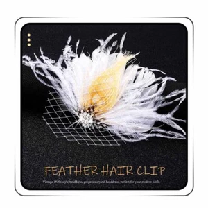 Flapper Headband Wedding White Feather Hair Clip Rhinestone Feather Headpiece... - Picture 1 of 7