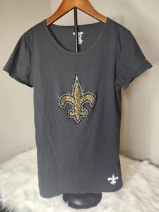 Studded New Orleans Saints Womans "Reebok" Black Med T-Shirt - Picture 1 of 4