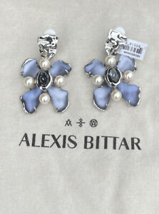 100% Authentic Alexis Bittar Blue Ombré Flower, Stone Pearl Clip On EARRINGS