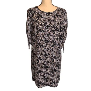 H&M Dress Womens 10 Floral Shift Open Sleeves with Ties Blue Knee Length - Picture 1 of 11