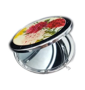 Compact Mirror for purse - Flower Duel Mirror with Magnifier Silver Tone Case - Picture 1 of 5