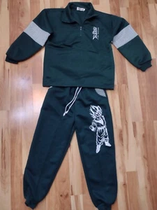 Fu Chu Youth Sweatsuit Small Dragon Ball Dark Green & White Pin Stripe Detail - Picture 1 of 12