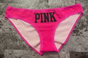 NWT VICTORIA'S SECRET PINK L LOGO RUCHED BACK LACE VINTAGE RARE BIKINI PANTIES - Picture 1 of 3