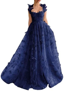 Top corsetto blu navy farfalla abiti da ballo per donna pizzo applicazioni principessa... - Foto 1 di 9