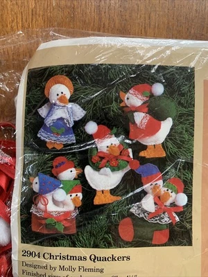 Christmas Quackers Duck Ornaments Vintage Felt Applique Kit NIP Set of 5 - Image 1 of 4