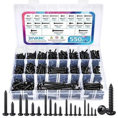 550Pcs 304 Stainless Steel Black Wood Screws Assortment Kit, Phillips Pan...  - Image 1 of 4