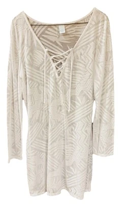 New Directions Blanco Elastizado Playa Cubrir Geométrico Palmera Frondas - Pequeño Foto 1 de 4