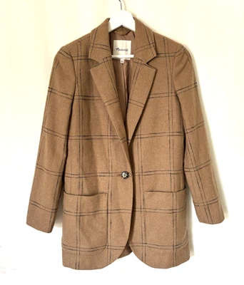 Madewell Blazer Jacket XXS Womens Brown Plaid Longline Wool Blend Button - Image 1 of 4