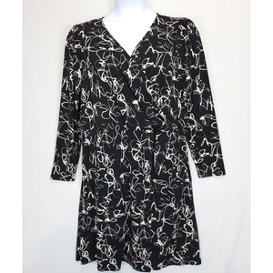 Nine West Dress Knee Length Women 1X Long Sleeve Black White Office Church - Picture 1 of 13