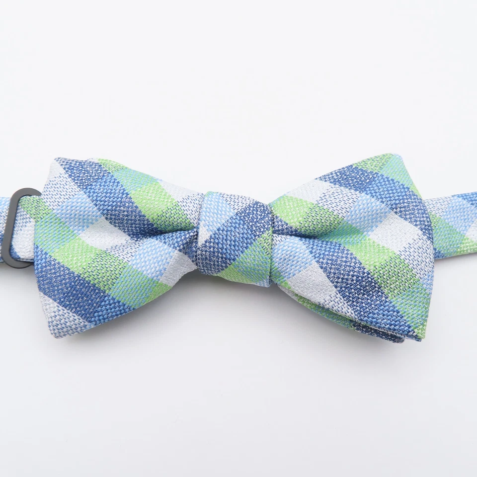 Pajarita Chaps verde azul blanco a cuadros 2" de ancho poliéster pre atado Foto 1 de 4