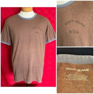 DKNY NYC Brand Ring Shirt Size Large Blue on Brown SOFT Material Donna Karen - Picture 1 of 10