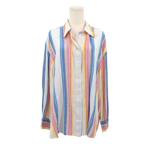 NWT Lane Bryant Linen Blend Striped Button Up Top 18/20 Rainbow Casual Bright - Picture 1 of 9