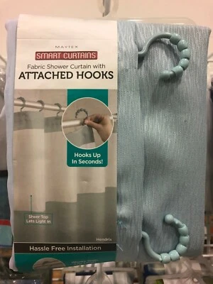 Ganchos deslizantes enrollables adjuntos para cortina de ducha inteligente Maytex Fabric Hendrix View AZUL Foto 1 de 3
