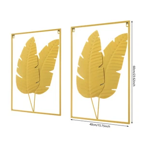 2PCS Wall Decorations Gold Iron Leaf Wall Hanging Home Decor w/Frame Wall Decor - Picture 1 of 18