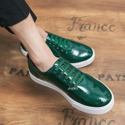Men Patent Leather Casual Shoes Lace Up Business Formal Brogue Carved Shoes - Image 1 of 4