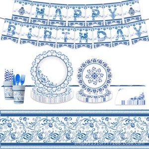 Juego de vajilla de fiesta de cumpleaños con tema Celadón estilo chino plato de papel pañuelos - Imagen 1 de 17