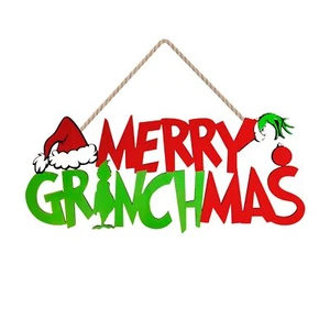 Merry Grinchmas Door Hanging Sign Christmas Decoration Wall Holiday Decor - Picture 1 of 7