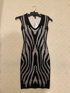 NWT Bloomingdales AQUA Tank Sleeveless Black And Beige Cutout Dress XS $128 - Picture 1 of 3