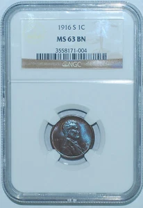 1916 S NGC MS63BN Lincoln Wheat Cent Great Color - Picture 1 of 2