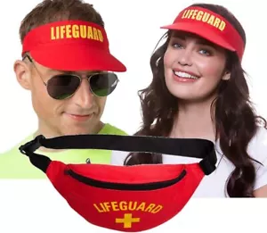 Adult 1980s 80s LIFEGUARD Items Beach Babe Baywatch Life Guard Hat Bum Bag - Picture 1 of 4