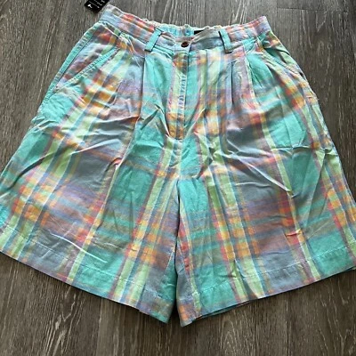 Pantalones cortos de verano vintage Karen Scott pastel a cuadros cintura alta 12 Foto 1 de 3
