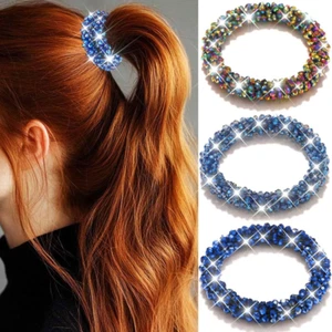Fashey Strass Haargummi ausgefallen Pferdeschwanz Halter blau Perlen Scrunchies Haare - Bild 1 von 12