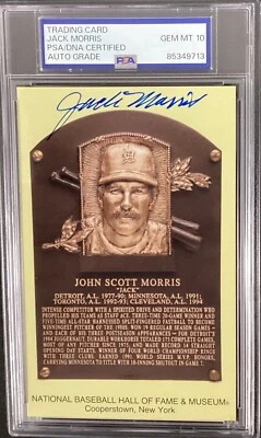 Jack Morris Signed Gold HOF Plaque Postcard Yellow Baseball Autograph PSA/DNA 10 - Image 1 of 2
