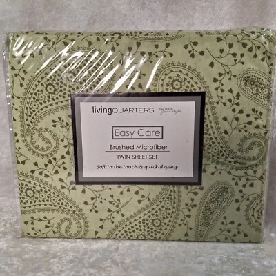 LivingQuarters Easy Care Brushed Microfiber Twin Sheet Set - Tea Green Paisley - Image 1 of 4