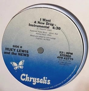 HUEY LEWIS & THE NEWS - I Want A New Drug - 12" Vinyl Record Single - VG+ - Picture 1 of 3
