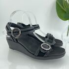 SAS Women's Seight Sandal Size 10 Wide Wedge Buckle Dress Shoe Black Leather