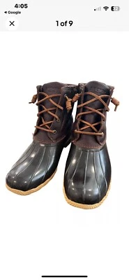 Sperry SP-Saltwater Navy Duck Boots Girls Size 4 (CL20) — 第 1/4 张图片