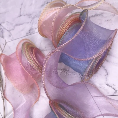 25 Yards Wavy Yarn Mesh Gradient Rainbow Gauze Edge Tulle Trim Sewing Craft - Image 1 of 4